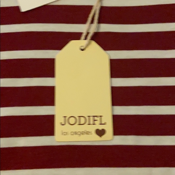 Red and white striped top with lace accent. - Picture 3 of 6